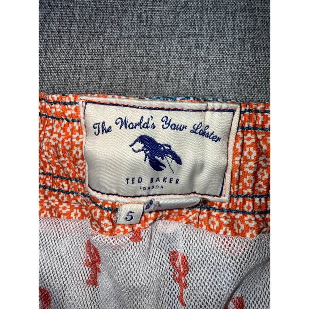 Ted Baker Mens Teal Blue Geometric Lobster Print Swim Trunks Board Shorts Size 5